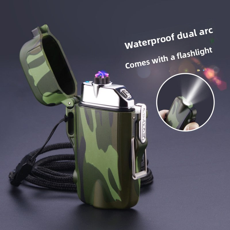 Multifunctional Metal Flashlight Waterproof Silent Dual Arc Lighter