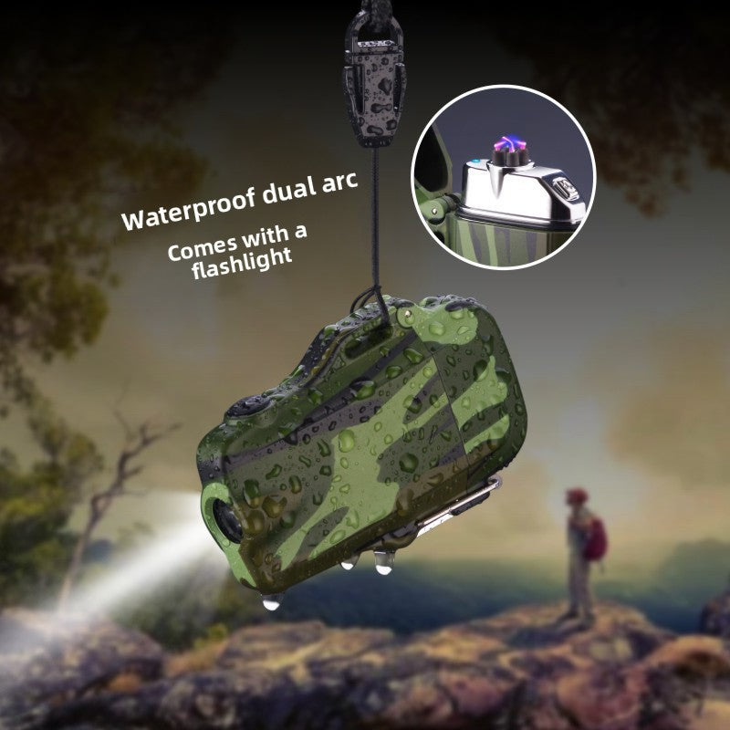 Multifunctional Metal Flashlight Waterproof Silent Dual Arc Lighter